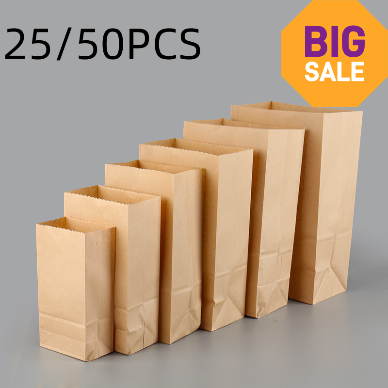 Food Or Snacks - 25/50pcs Sacos de Papel Kraft Marrom