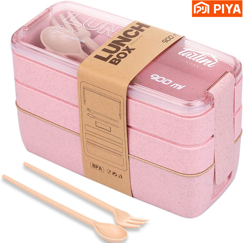 Food Or Snacks - Portátil Trigo Palha Bento Box, reutilizáveis