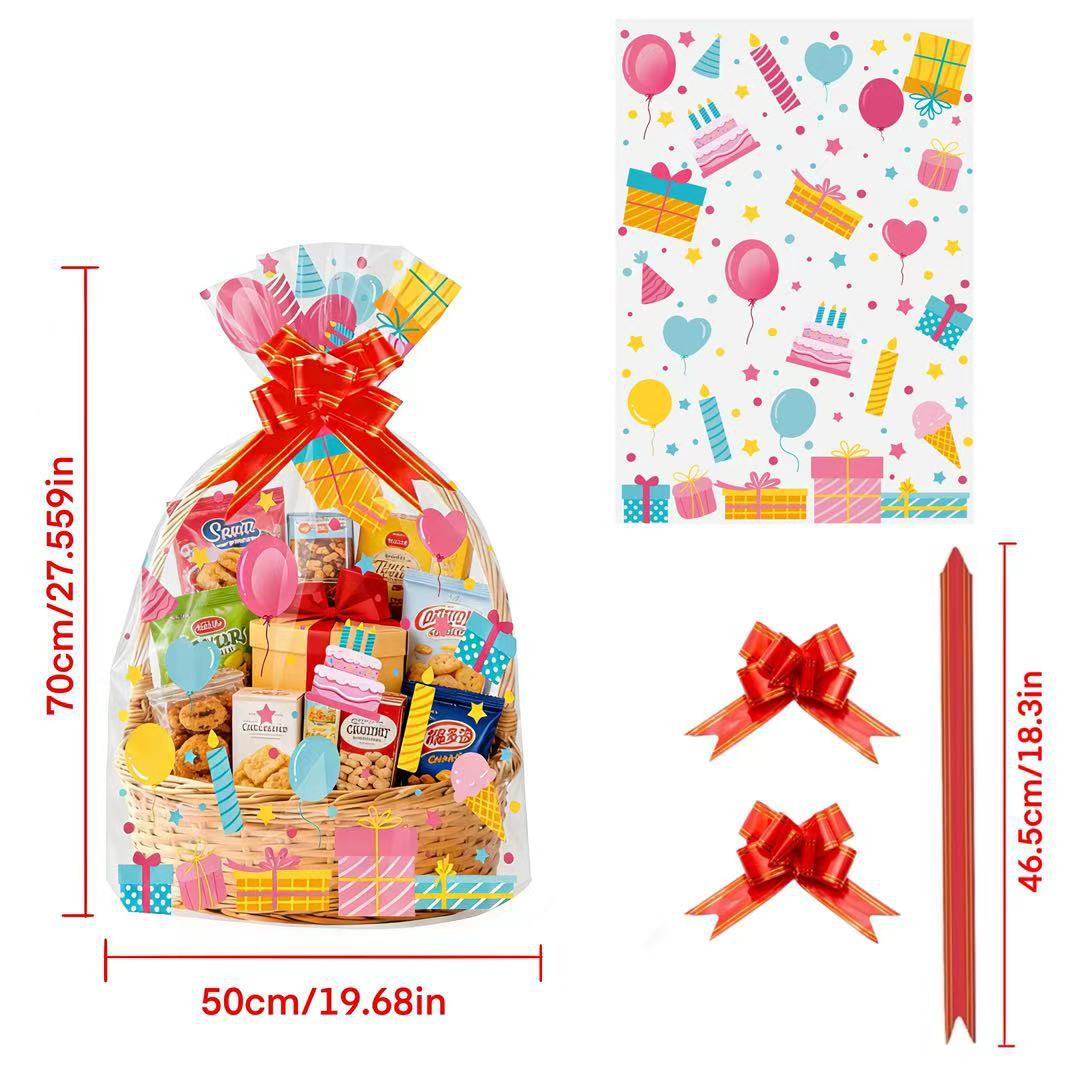 Food Snacks Hamper - 20 Sacos Transparentes OPP com Estampa