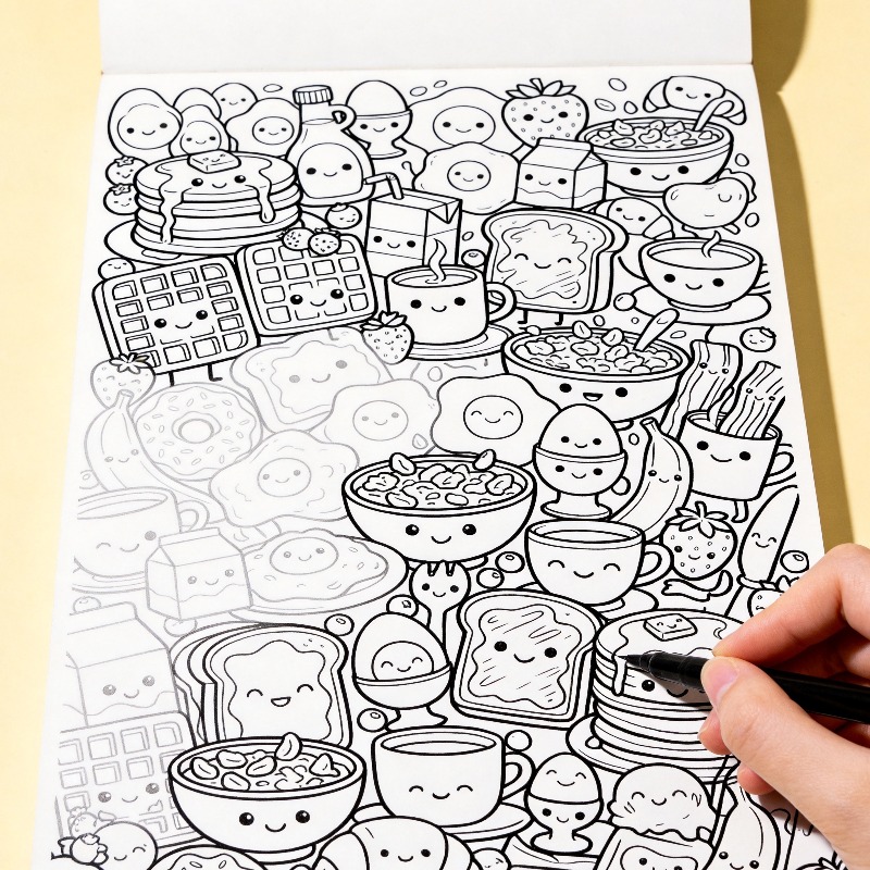 Food And Snacks Coloring Book Bold And Easy - Livro de Colorir Desenhado à Mão