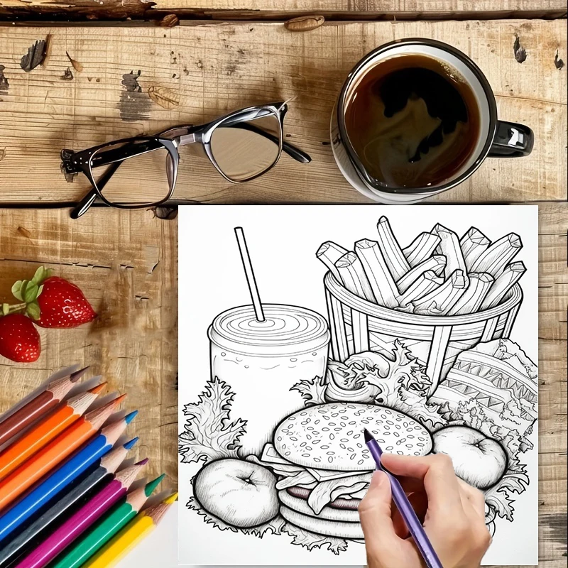 Livro de Colorir de Fast Food  - Food And Snacks Coloring Book Bold And Easy avaliação e preço